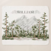 Waterverf berg- en boslandschap met monogram sherpa deken (Voorkant (horizontaal))