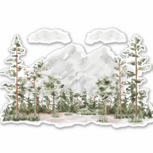 Waterverf berg- en boslandschap met monogram sticker (Voorkant)