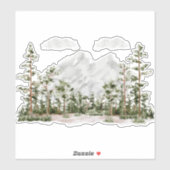 Waterverf berg- en boslandschap met monogram sticker (Vel)