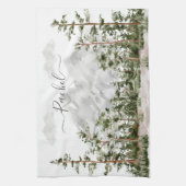Waterverf berg- en boslandschap met monogram theedoek (Verticaal)