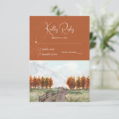 Waterverf Berg Herfst Herfstbomen Blad Bruiloft RSVP Kaartje (Staand voorkant)