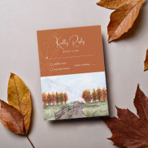 Waterverf Berg Herfst Herfstbomen Blad Bruiloft