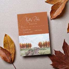 Waterverf Berg Herfst Herfstbomen Blad Bruiloft RSVP Kaartje