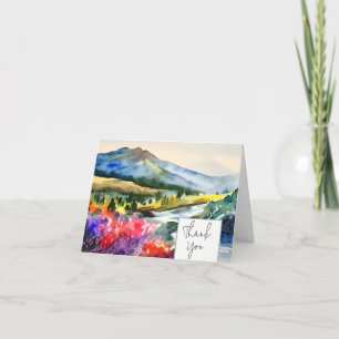 Waterverf berg rivier en bloemen aanpasbaar kaart