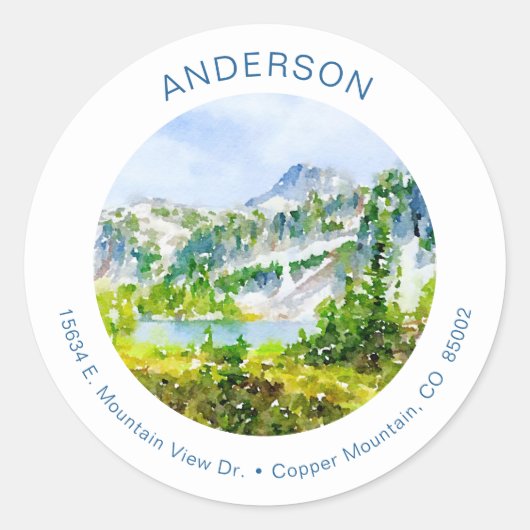Waterverf Berg Ronde Sticker (Voorkant)