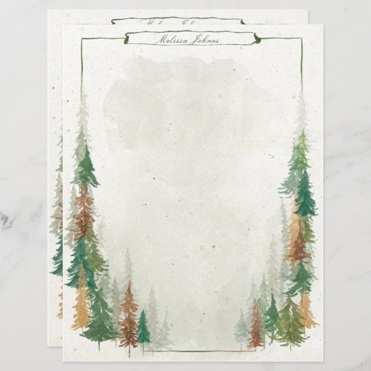 Waterverf berg rustieke monogram papier blad (Voorkant / Achterkant)