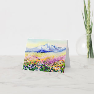 Waterverf berg wilde bloemen aanpasbaar kaart