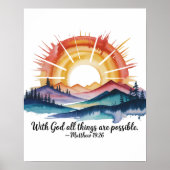 Waterverf berg zonsondergang Bijbelvers Poster (Voorkant)