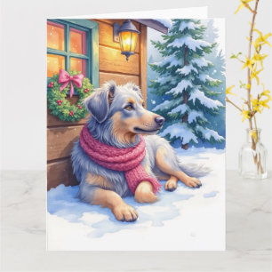 Waterverf Bergamasco Herdershond Chalet Kerstmis Kaart