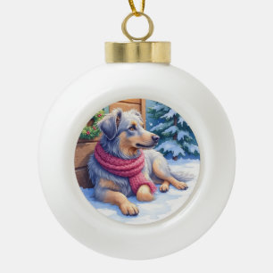 Waterverf Bergamasco Herdershond Chalet Kerstmis Keramische Bal Ornament
