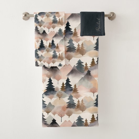 Waterverf bergboom Boho Monogram Bad Handdoek (Insitu)