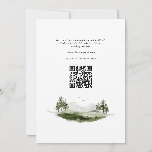 Waterverf bergbos in één bruiloft kaart (Achterkant)