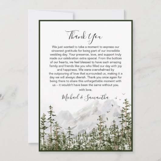 Waterverf Bergbos Rustieke Bruiloft Bedankkaart (Voorkant)