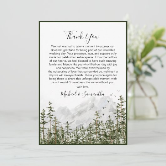 Waterverf Bergbos Rustieke Bruiloft Bedankkaart (Staand voorkant)