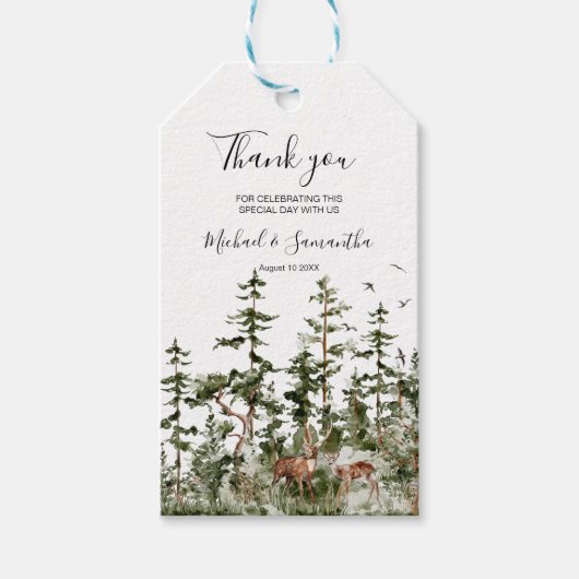 Waterverf Bergbos Rustieke Bruiloft Cadeaulabel (Voorkant)