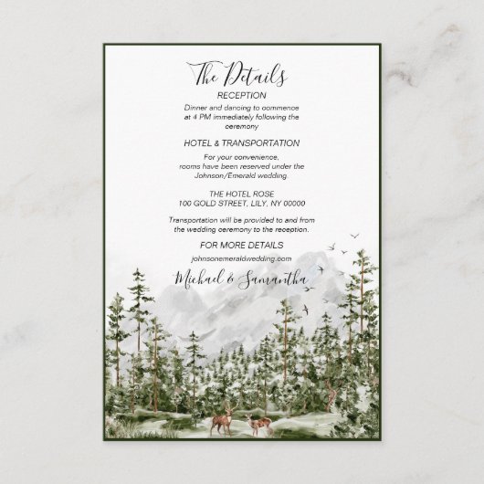 Waterverf Bergbos Rustieke Bruiloft Informatiekaartje (Voorkant)