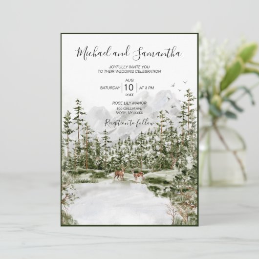 Waterverf Bergbos Rustieke Bruiloft Kaart (Staand voorkant)
