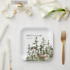 Waterverf Bergbos Rustieke Bruiloft Papieren Bordje
