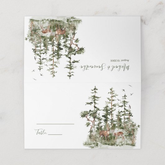 Waterverf Bergbos Rustieke Bruiloft Plaatskaartje (Buitenkant ongevouwen)