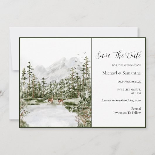 Waterverf Bergbos Rustieke Bruiloft Save The Date (Voorkant)