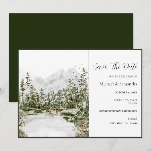 Waterverf Bergbos Rustieke Bruiloft Save The Date (Voorkant / Achterkant)