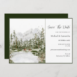 Waterverf Bergbos Rustieke Bruiloft Save The Date