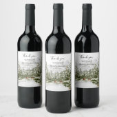 Waterverf Bergbos Rustieke Bruiloft Wijn Etiket (Flessen)