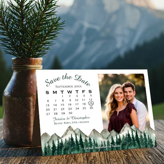 Waterverf Bergden Kalender & Foto Bruiloft Save The Date