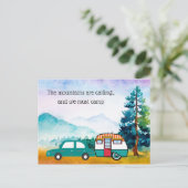 Waterverf Bergen Auto en Camper Adreswijziging Briefkaart (Staand voorkant)