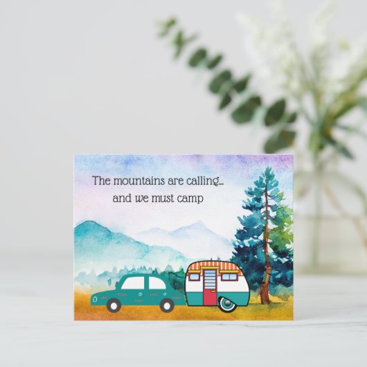 Waterverf Bergen Auto en Camper Adreswijziging Briefkaart (Staand voorkant)
