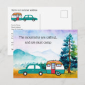 Waterverf Bergen Auto en Camper Adreswijziging Briefkaart (Voorkant / Achterkant)