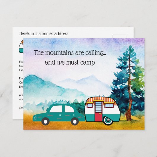 Waterverf Bergen Auto en Camper Adreswijziging Briefkaart (Voorkant / Achterkant)