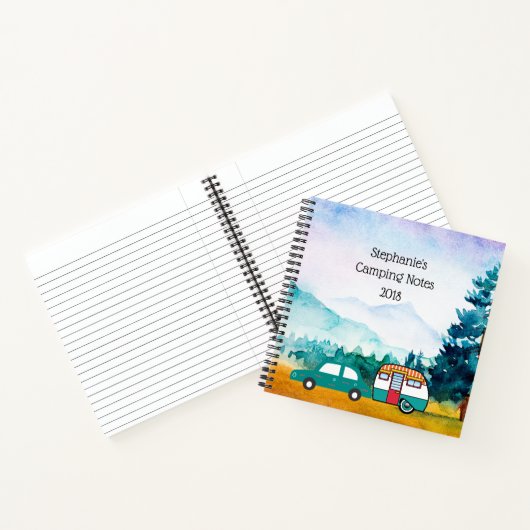 Waterverf Bergen Auto en Teardrop Camper Notitieboek (Binnen)