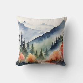 Waterverf Bergen Bomen Herfst Herfst Natuur Kussen