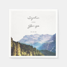 Waterverf Bergen bruiloft servet cocktail