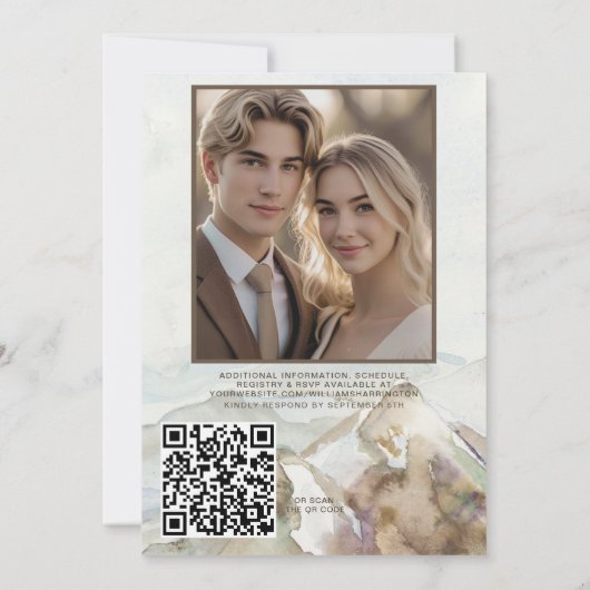 Waterverf Bergen bruiloft uitnodiging QR-code (Achterkant)