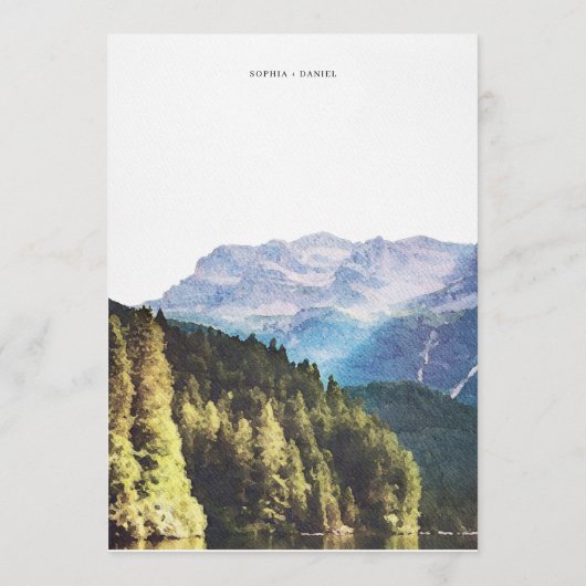 Waterverf Bergen bruiloft welkom route Programmakaart (Achterkant)