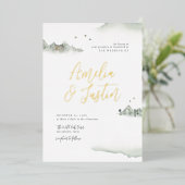 Waterverf bergen buitenweg bestemming bruiloft folie uitnodiging (Staand Voorkant)