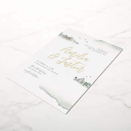 Waterverf bergen buitenweg bestemming bruiloft folie uitnodiging (Gedraaid)