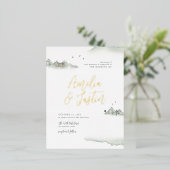 Waterverf bergen buitenweg bestemming bruiloft folie uitnodiging briefkaart (Staand Voorkant)