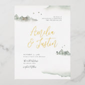 Waterverf bergen buitenweg bestemming bruiloft folie uitnodiging briefkaart (Voorkant)