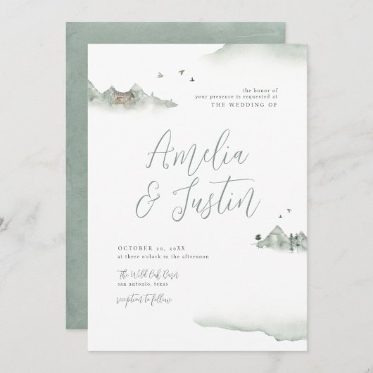 Waterverf bergen buitenweg bestemming bruiloft kaart (Voorkant / Achterkant)