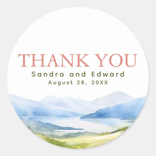 Waterverf bergen dank je wel ronde sticker (Voorkant)