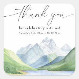 Waterverf bergen Dank u Vierkante Sticker