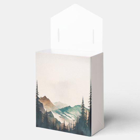 Waterverf bergen dennenbos bruiloft bedankdoosjes (Geopend)