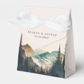 Waterverf bergen dennenbos bruiloft bedankdoosjes (Voorkant Zijde)