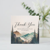 Waterverf bergen dennenbos bruiloft bedankkaart (Staand voorkant)