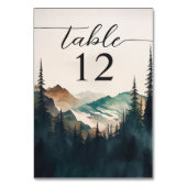 Waterverf bergen dennenbos bruiloft kaart (Achterkant)