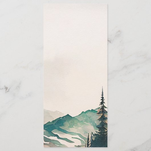 Waterverf bergen dennenbos bruiloft menu (Achterkant)