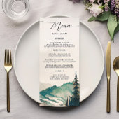 Waterverf bergen dennenbos bruiloft menu